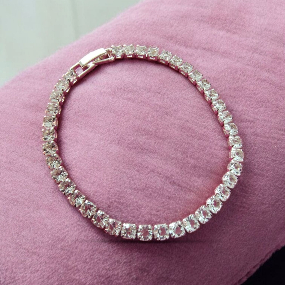 Sparkling Clear Rhinestone Tennis Bracelet – Costume Jewelry – 8"